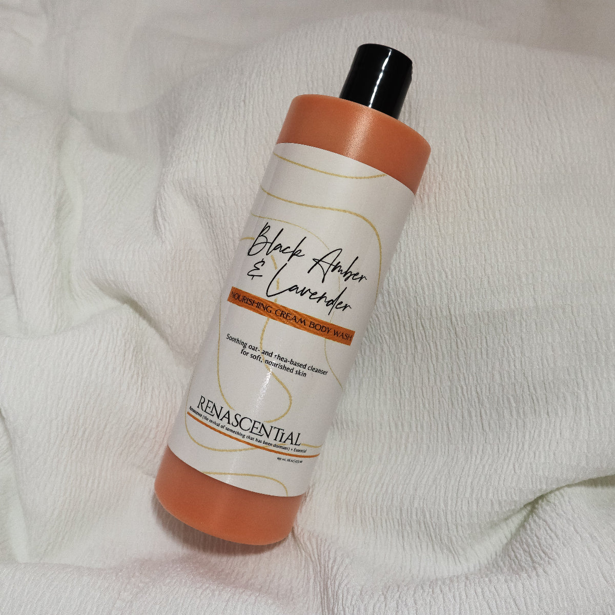 16oz bottle of Black Amber & Lavender body wash by Renascential