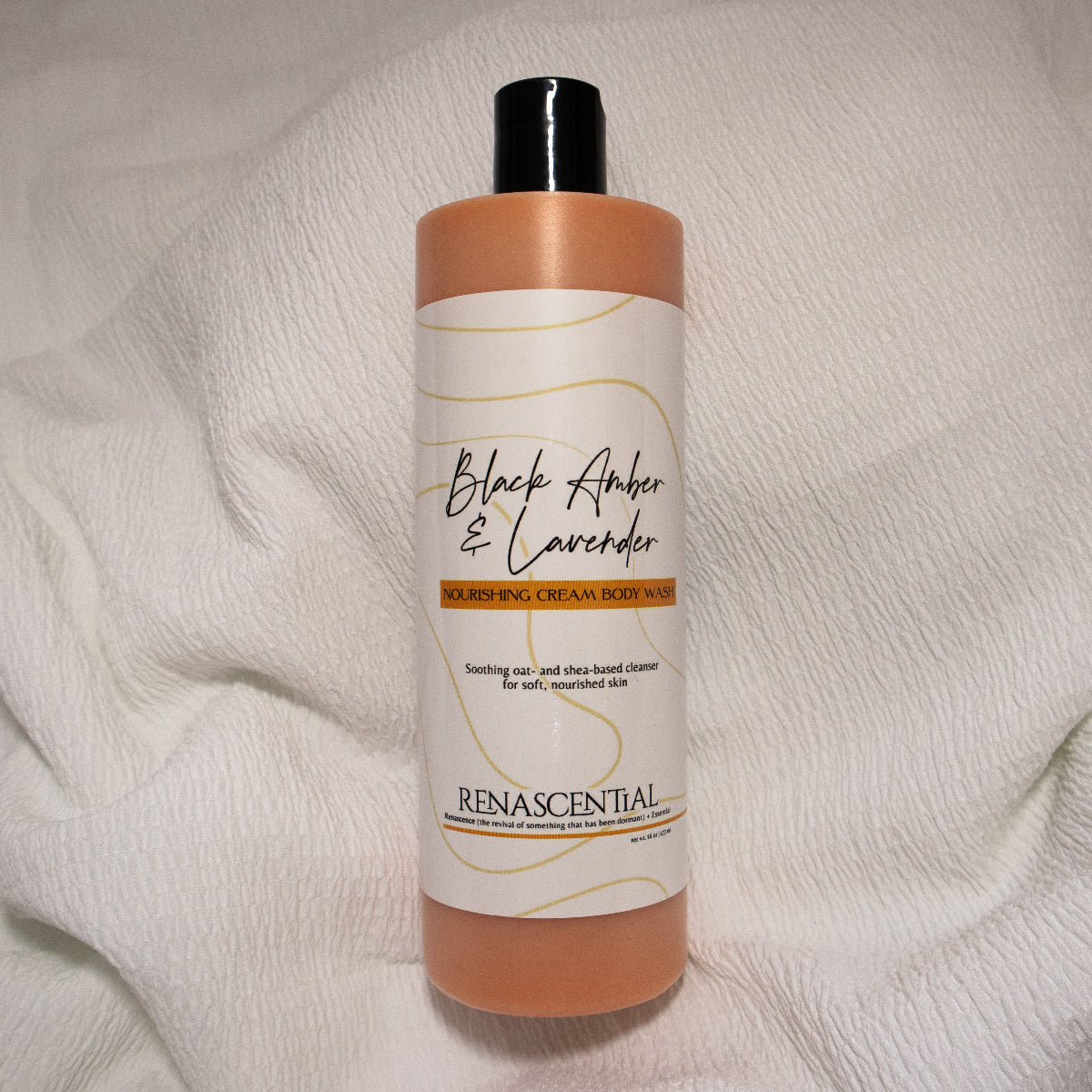 16oz bottle of Black Amber & Lavender body wash by Renascential