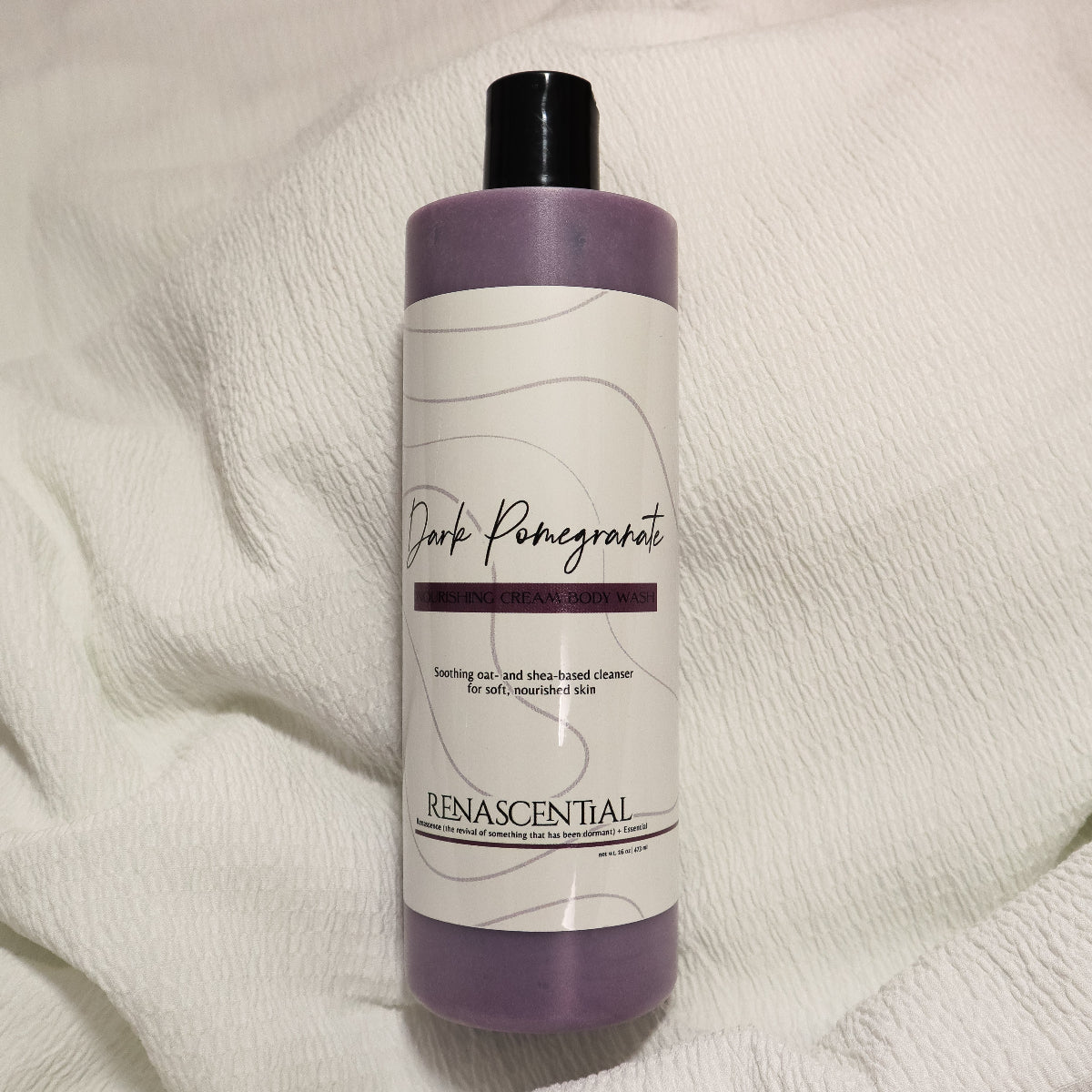 16oz bottle of Dark Pomegranate body wash by Renascential